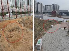 [사회포토 현장 고발] 김포시 금빛수로 라베니체, 시민 보행길 낀 공사현장 ... 시민들에 대한 안전  환경 불감증 심각